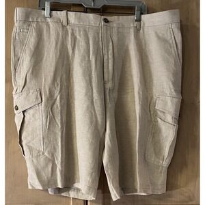 Perry‎ Ellis Men's Cargo Shorts Sz 40 55% Linen 45% Cotton Khaki